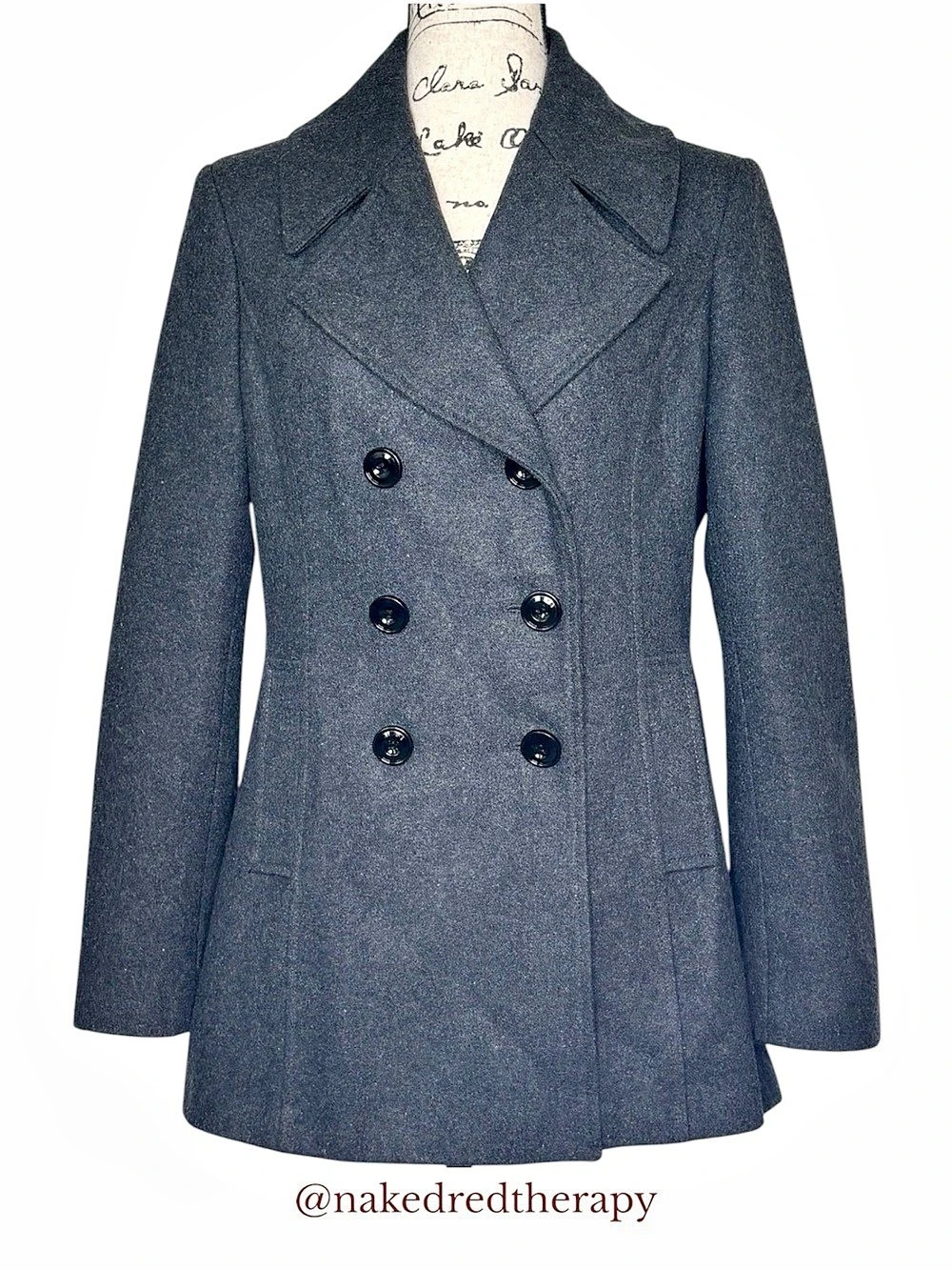 Jones New York | Wool Blend Double-Breasted Pea Coat in Gray | Side 8